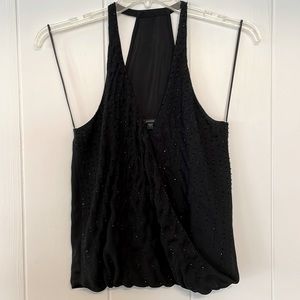 Guess Black Deep V-Neck Beaded Top Size S